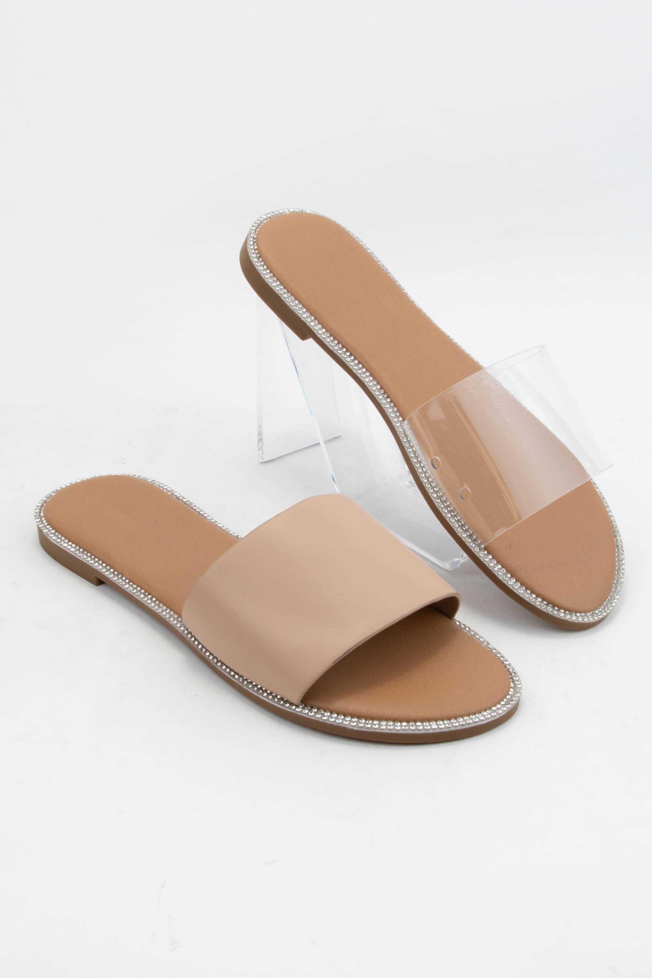 TAKA JEWELED EDGE SLIDE: CLEAR