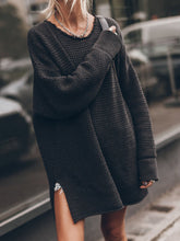 Load image into Gallery viewer, Openwork Round Neck Long Sleeve Slit Sweater