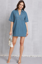 Load image into Gallery viewer, Pocketed Collared Neck Mini Denim Dress