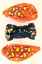 Load image into Gallery viewer, Beaded Candy Corn w/ Pearls &amp; Rhinestones Knotted Headband: Orange