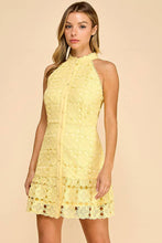 Load image into Gallery viewer, Floral high neck mini dress with ruffled bottom