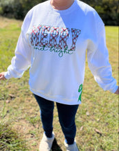 Load image into Gallery viewer, Merry and bright Christmas Sweatshirt, Side Bow : White / L