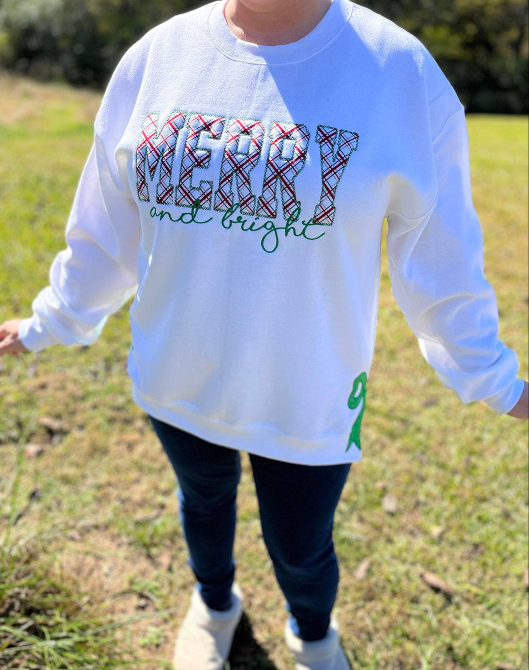 Merry and bright Christmas Sweatshirt, Side Bow : White / L
