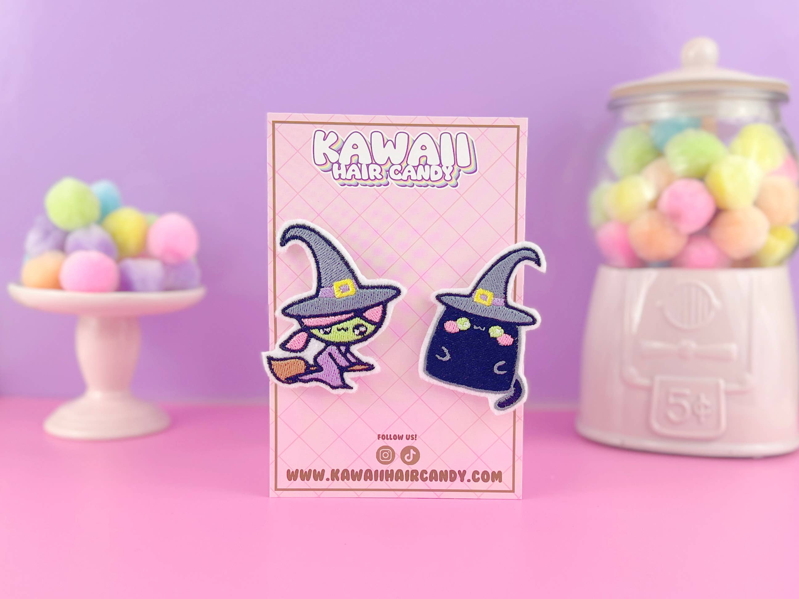 Kawaii Witch And Black Cat Hair Clip Set