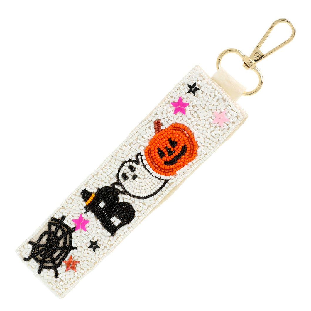 Halloween Boo Decorative Seed Bead Key Chain : White