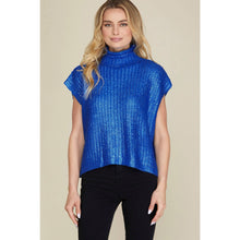 Load image into Gallery viewer, Metallic Foil Short Sleeve Sweater Top: PURPLE