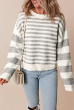 Load image into Gallery viewer, Striped Round Neck Dropped Shoulder Sweater