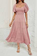 Load image into Gallery viewer, Smocked Square Neck Puff Sleeve Dress