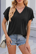 Load image into Gallery viewer, V-neck short sleeve overfit basic white t-shirt tee top: Black / L