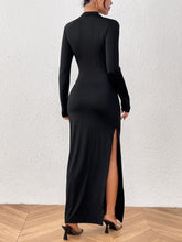 Load image into Gallery viewer, Slit Mock Neck Long Sleeve Maxi Dress