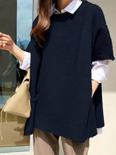 Load image into Gallery viewer, Plus Size Round Neck Slit Short Sleeve Sweater