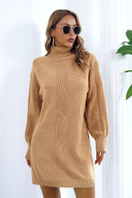 Load image into Gallery viewer, Openwork Turtleneck Long Sleeve Sweater Dress