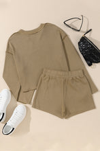 Load image into Gallery viewer, Exposed Seam Long Sleeve Top and Drawstring Shorts Set