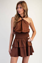 Load image into Gallery viewer, Trim Halter Tiered Mini Dress with Smocking Waist
