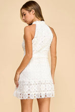 Load image into Gallery viewer, Floral high neck mini dress with ruffled bottom
