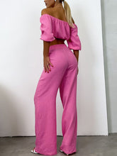 Load image into Gallery viewer, Off Shoulder Long Sleeve Top and Pants Set