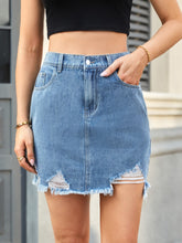 Load image into Gallery viewer, Distressed Raw Hem Denim Skirt