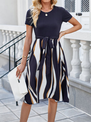 Printed Round Neck Short Sleeve Dress