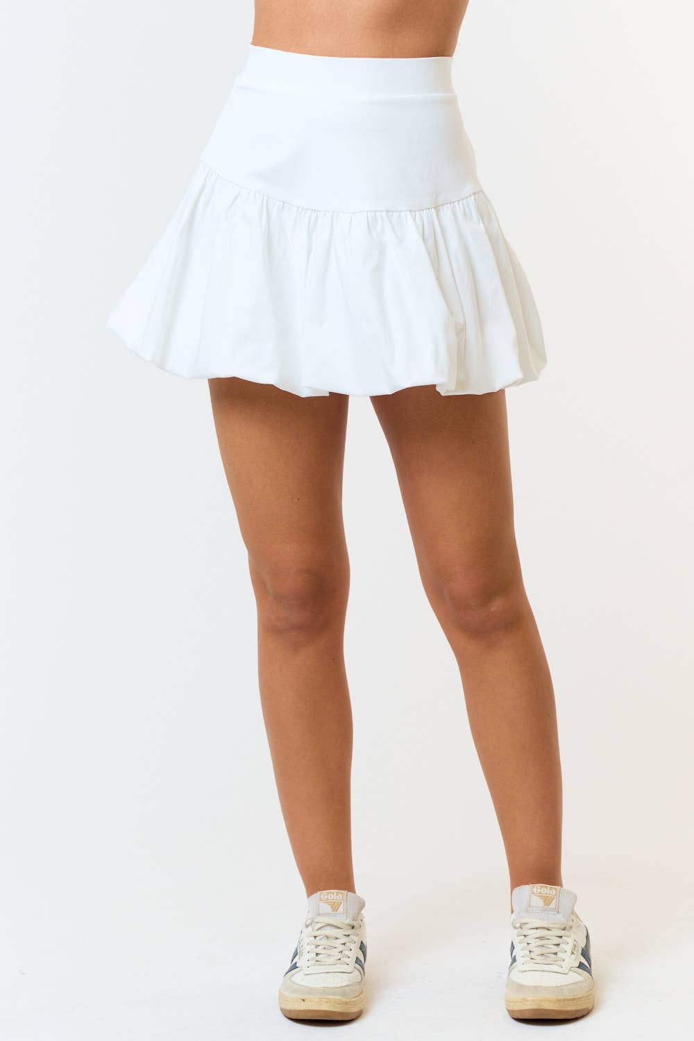 BK22766 STRETCH FLARE BUBBLE MINI SKIRT: OFF WHITE / L
