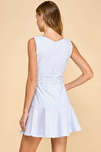 Load image into Gallery viewer, CD05477-Pinstripe Sleeveless Ruffle Hem Belted Dress: BABY BLUE / L
