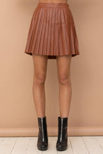 Load image into Gallery viewer, PU PLEATED MINI SKIRT (ST# FRSK1382W): BROWN