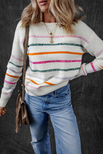 Load image into Gallery viewer, Striped Round Neck Dropped Shoulder Sweater