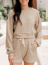 Load image into Gallery viewer, Ribbed Round Neck Long Sleeve Top and Shorts Set