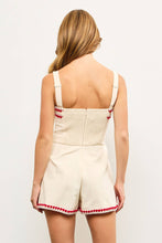 Load image into Gallery viewer, EMBROIDERED EDGE SLEEVELESS ROMPER: BLACK COMBO / L