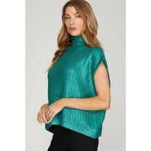 Load image into Gallery viewer, Metallic Foil Short Sleeve Sweater Top: GREEN