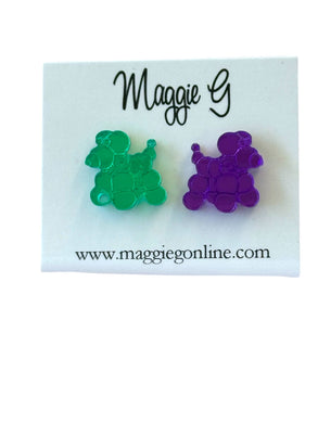 Mardi Gras Bead dog Stud Earrings