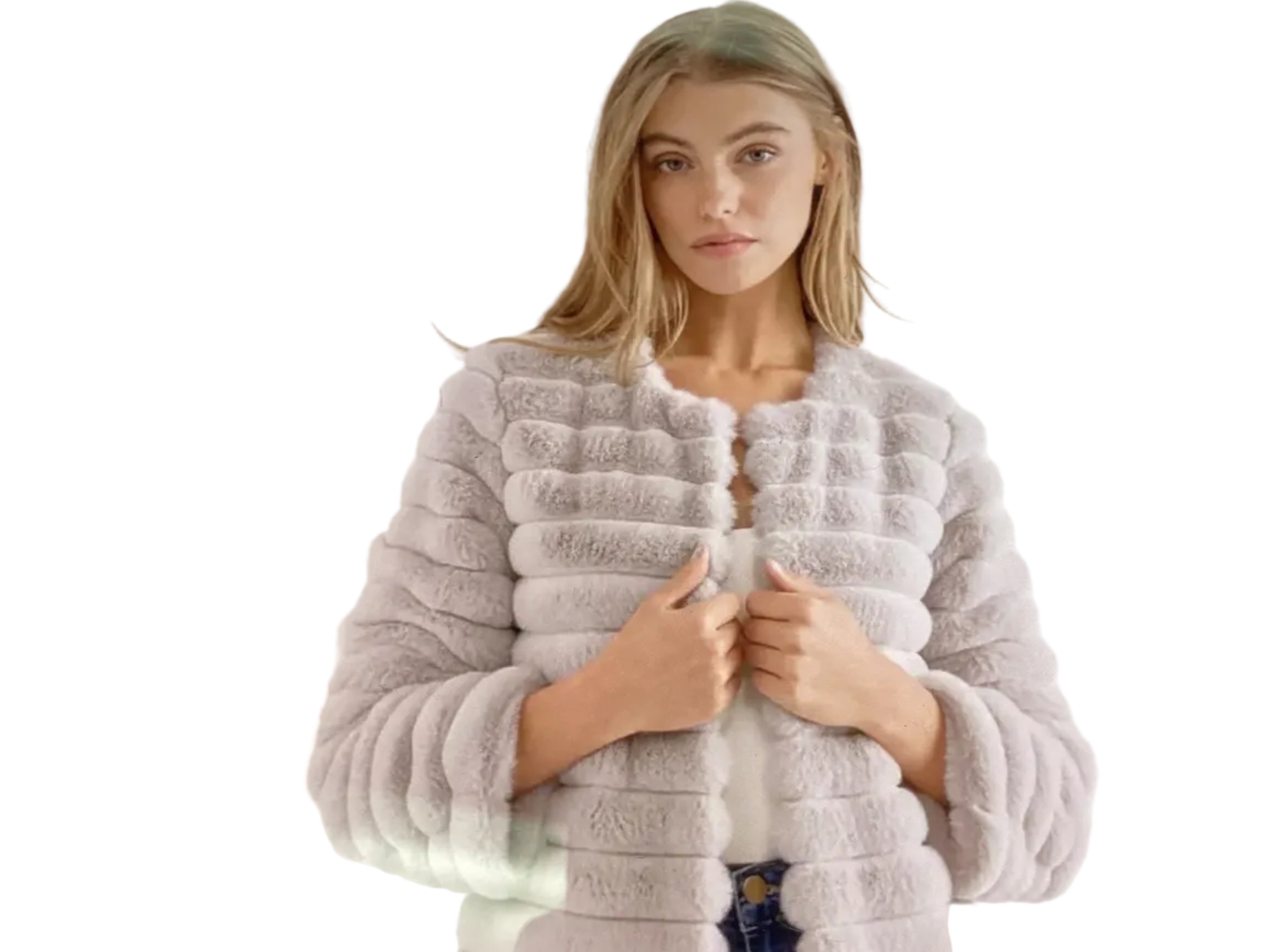 STRIPE FAUX FUR COAT (ST#FRJ1645W):