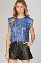Load image into Gallery viewer, SLEEVELESS CABLE KNIT METALLIC CROPPED SWEATER