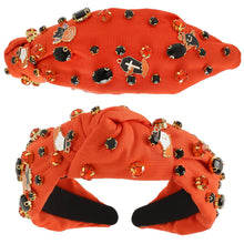 Load image into Gallery viewer, Halloween Themed Jeweled Knotted Headband : Orange