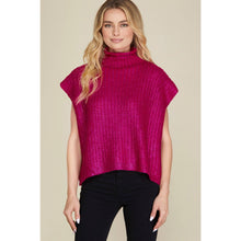 Load image into Gallery viewer, Metallic Foil Short Sleeve Sweater Top: PURPLE