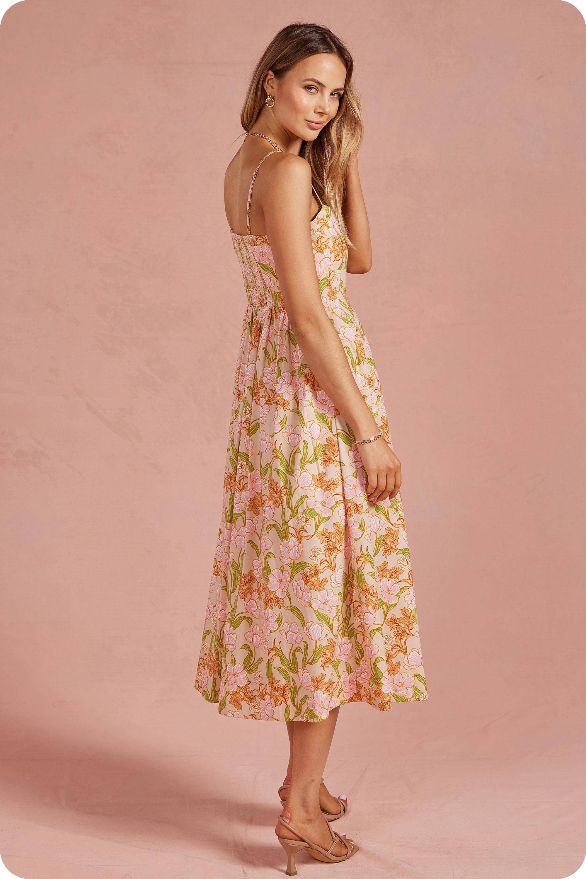 Bloom Meadow Sleeveless Pleat Midi Dress