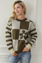 Load image into Gallery viewer, Contrast Round Neck Long Sleeve Sweater