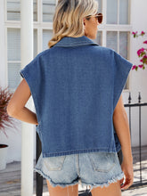 Load image into Gallery viewer, Buttoned Up Collared Neck Denim Top