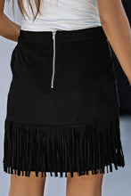 Load image into Gallery viewer, Fringe Detail Zip-Back Skirt with Pockets