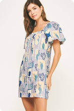 Load image into Gallery viewer, Piping Contrast Vase Print Mini Dress: Blue Multi/off-white / M