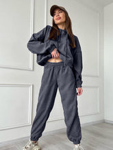 Load image into Gallery viewer, Half Zip Drawstring Hoodie and Pants Set