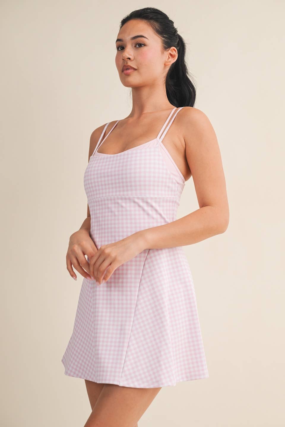 Gingham Print Double Layered Dress