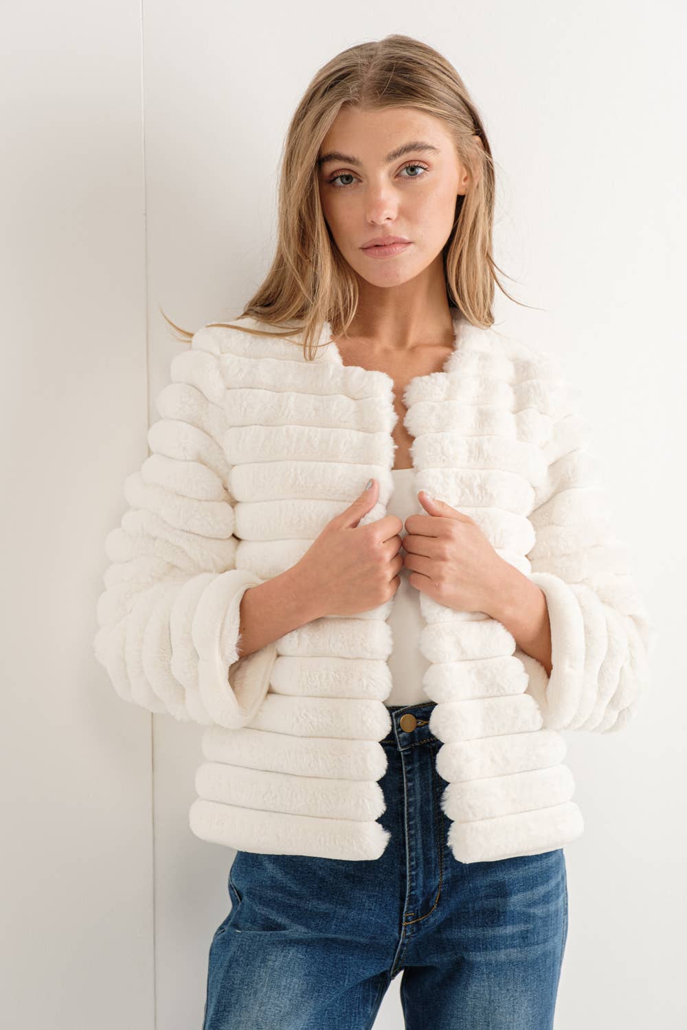 STRIPE FAUX FUR COAT (ST#FRJ1645W):