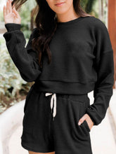 Load image into Gallery viewer, Ribbed Round Neck Long Sleeve Top and Shorts Set