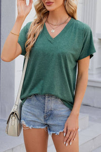 V-neck short sleeve overfit basic white t-shirt tee top: Navy / S