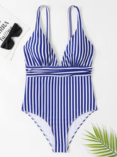 Load image into Gallery viewer, Striped Plunge Sleeveless One-Piece Swimwear