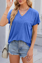 Load image into Gallery viewer, V-neck short sleeve overfit basic white t-shirt tee top: Navy / L