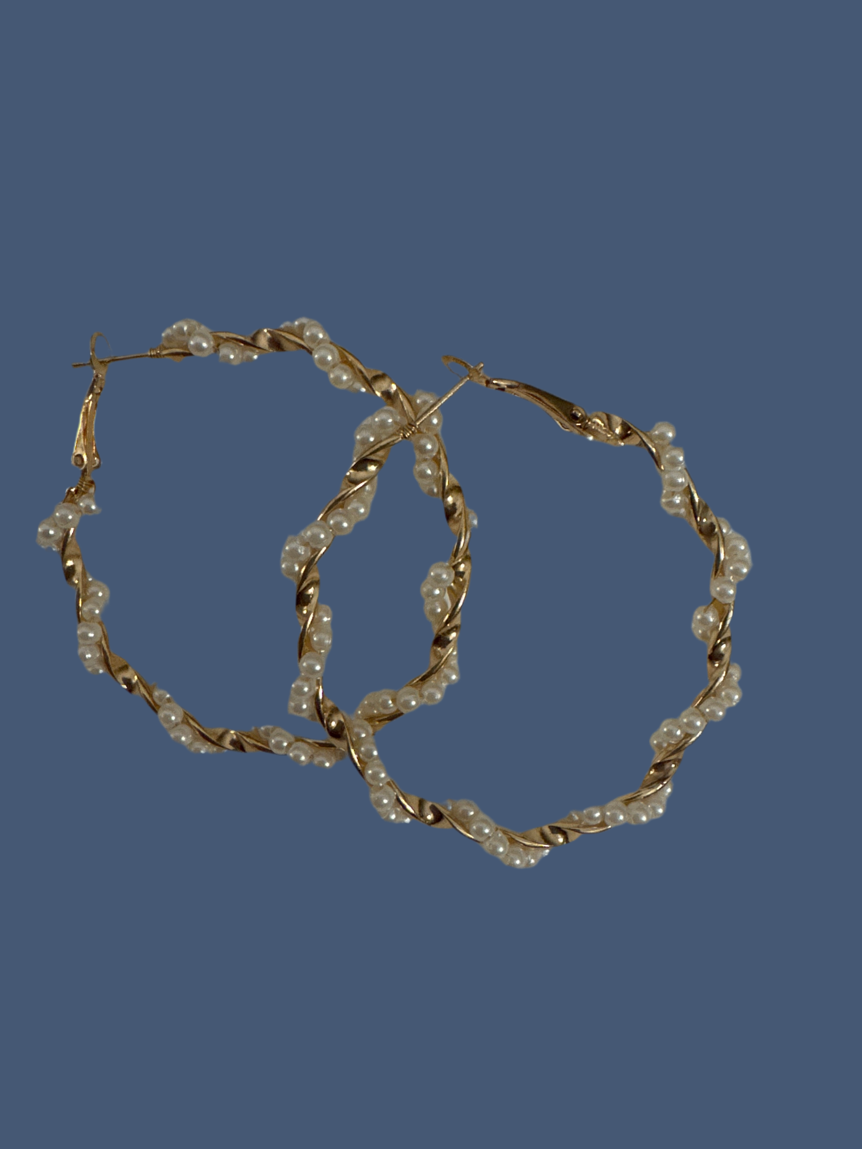 Pearl and Gold Hoop Twisted Earrings