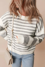 Load image into Gallery viewer, Striped Round Neck Dropped Shoulder Sweater