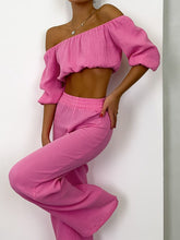 Load image into Gallery viewer, Off Shoulder Long Sleeve Top and Pants Set