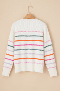 Striped Round Neck Dropped Shoulder Sweater